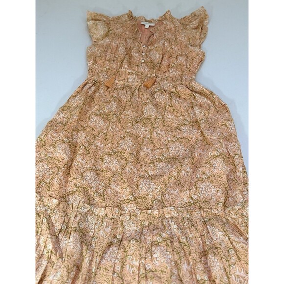 Cleobella Organic Cotton Peach Floral Smocked Midi Dress- Large - Picture 3 of 16